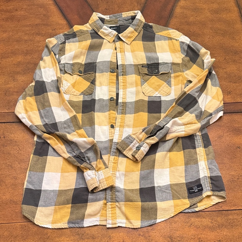 RVCA Mustard and Charcoal Plaid Men's Shirt